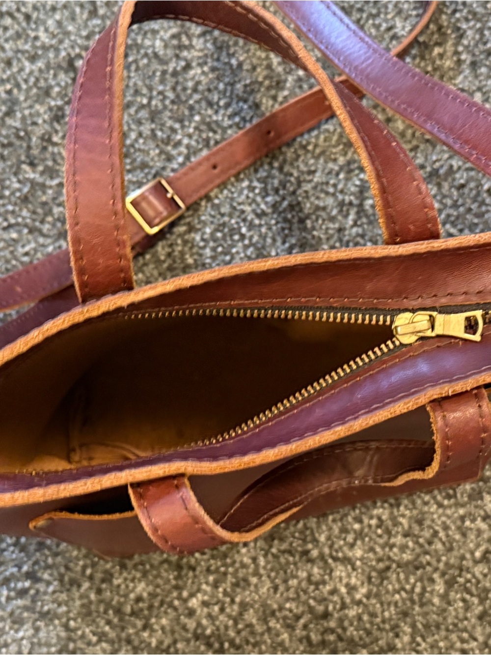 Brown Leather Messenger Tote with Removable Strap - Picture 4 of 8
